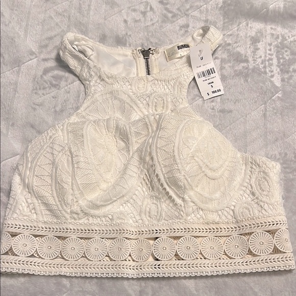 LF- Rumor Bardot White Lace Crop Top